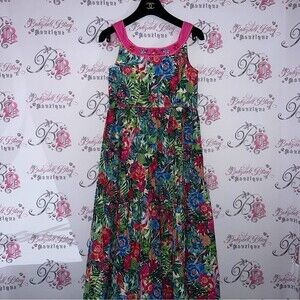 Monsoon dress tropical floral vacation gold sparkly thread jewels rhinestones